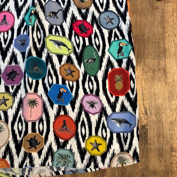 Vilagallo Women’s Ikat Exotic Animal V Neck Popover Dress Resort Cruise Size 42 - Picture 7 of 8